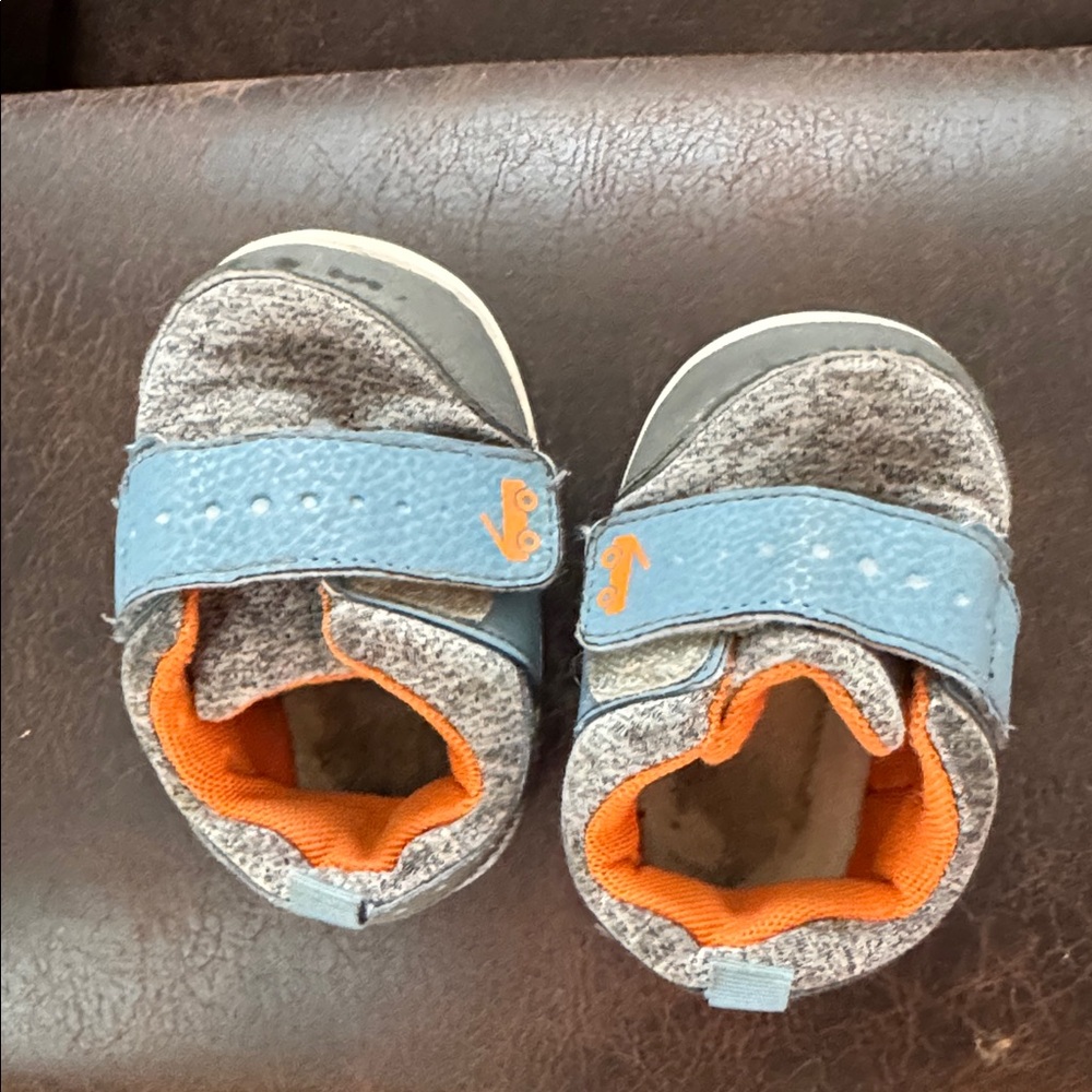 See Kai Run- Gray and Blue Baby Shoes with Orange Lining